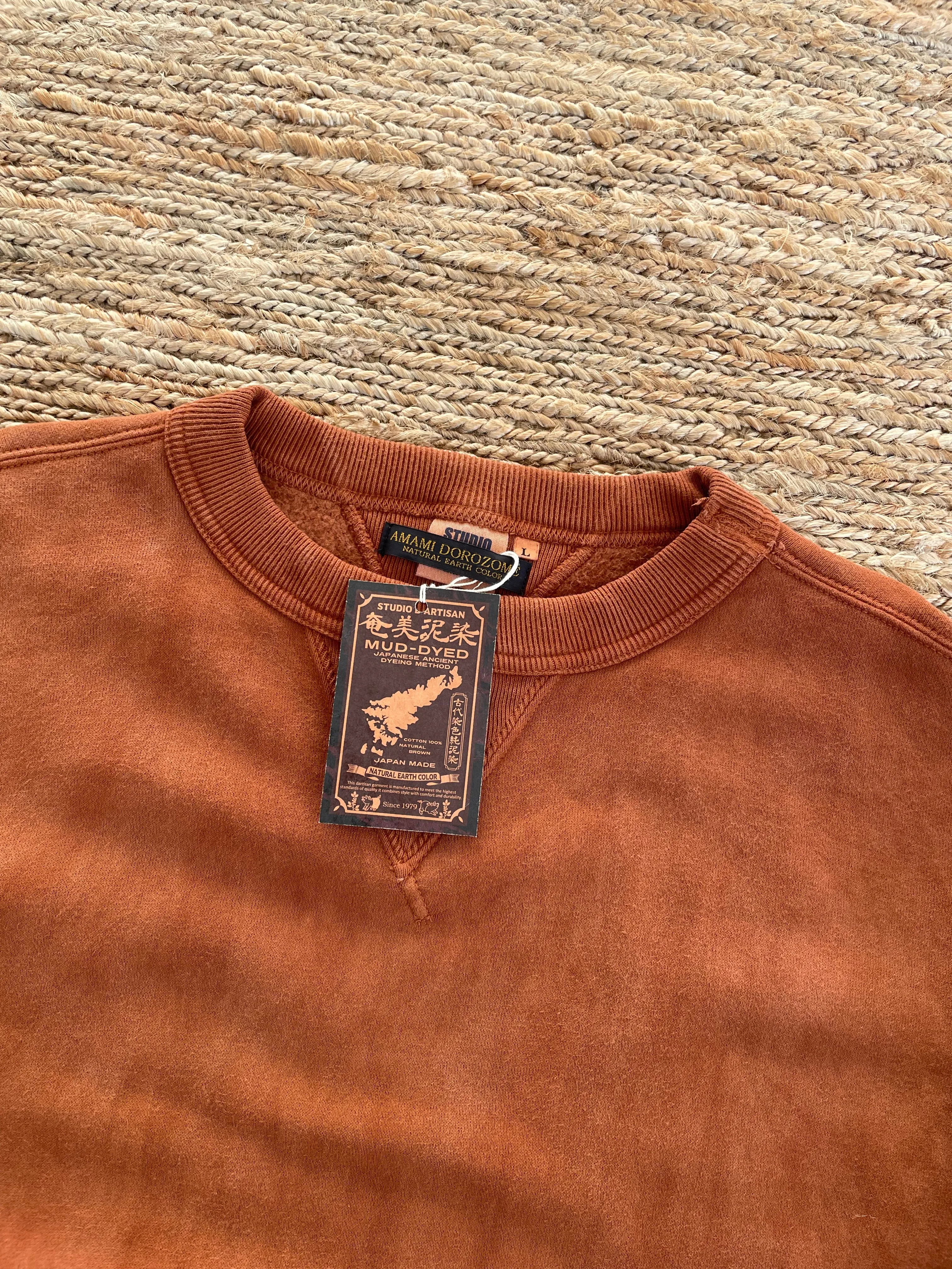 Amami Dorozome Mud-Dyed Tsuriami Loopwheel "Eastener Sweatshirt" in Brown