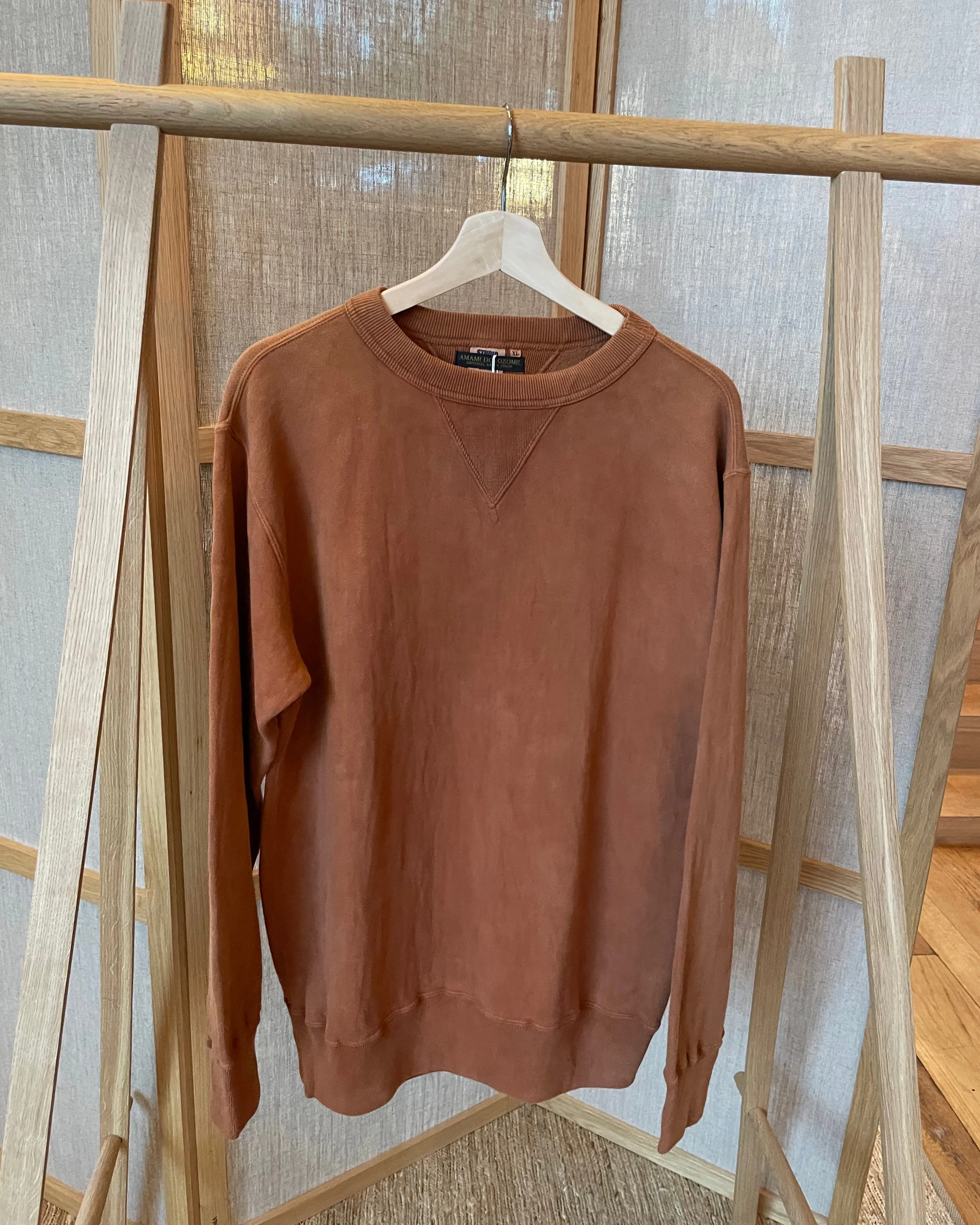 Amami Dorozome Mud-Dyed Tsuriami Loopwheel "Eastener Sweatshirt" in Brown