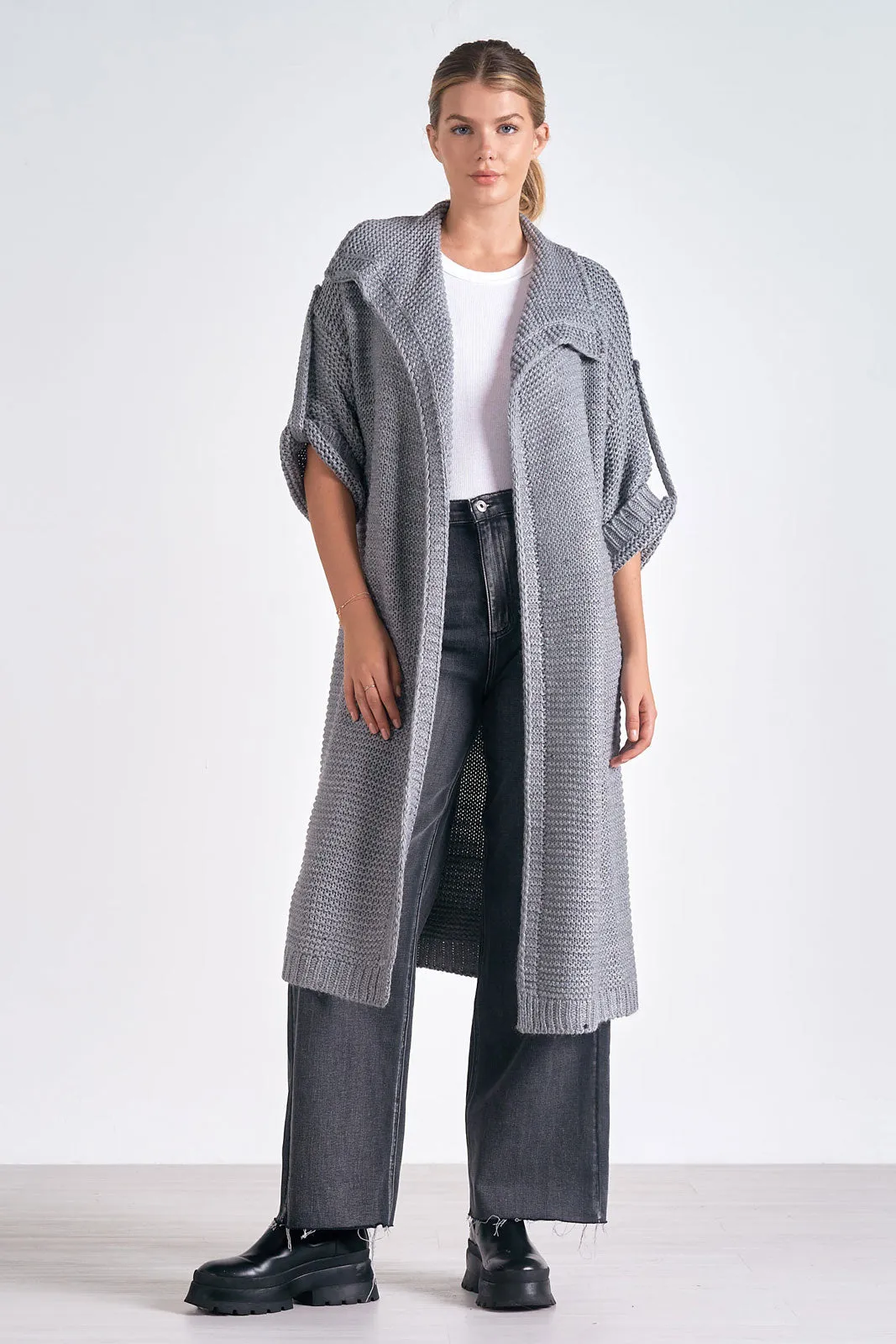 Button Detail Long Sweater Cardigan