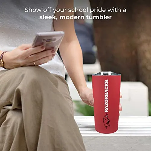 Campus Colors Stainless Steel, Double Walled, Vacuum Insulated, Reusable Tumbler with Slider-Top Lid for Travel, Sports, and Coffee, 18 oz (Arkansas Razorbacks - Red,)
