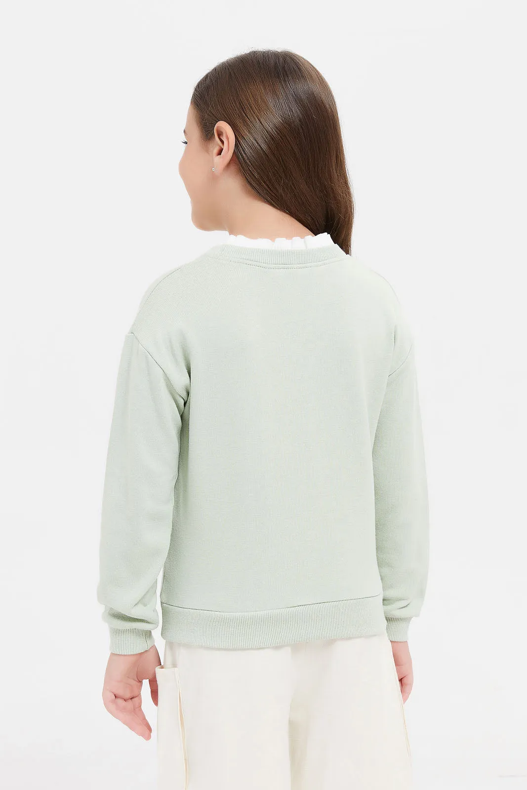 Girls Mint Embroidered 3D Bow Sweatshirt
