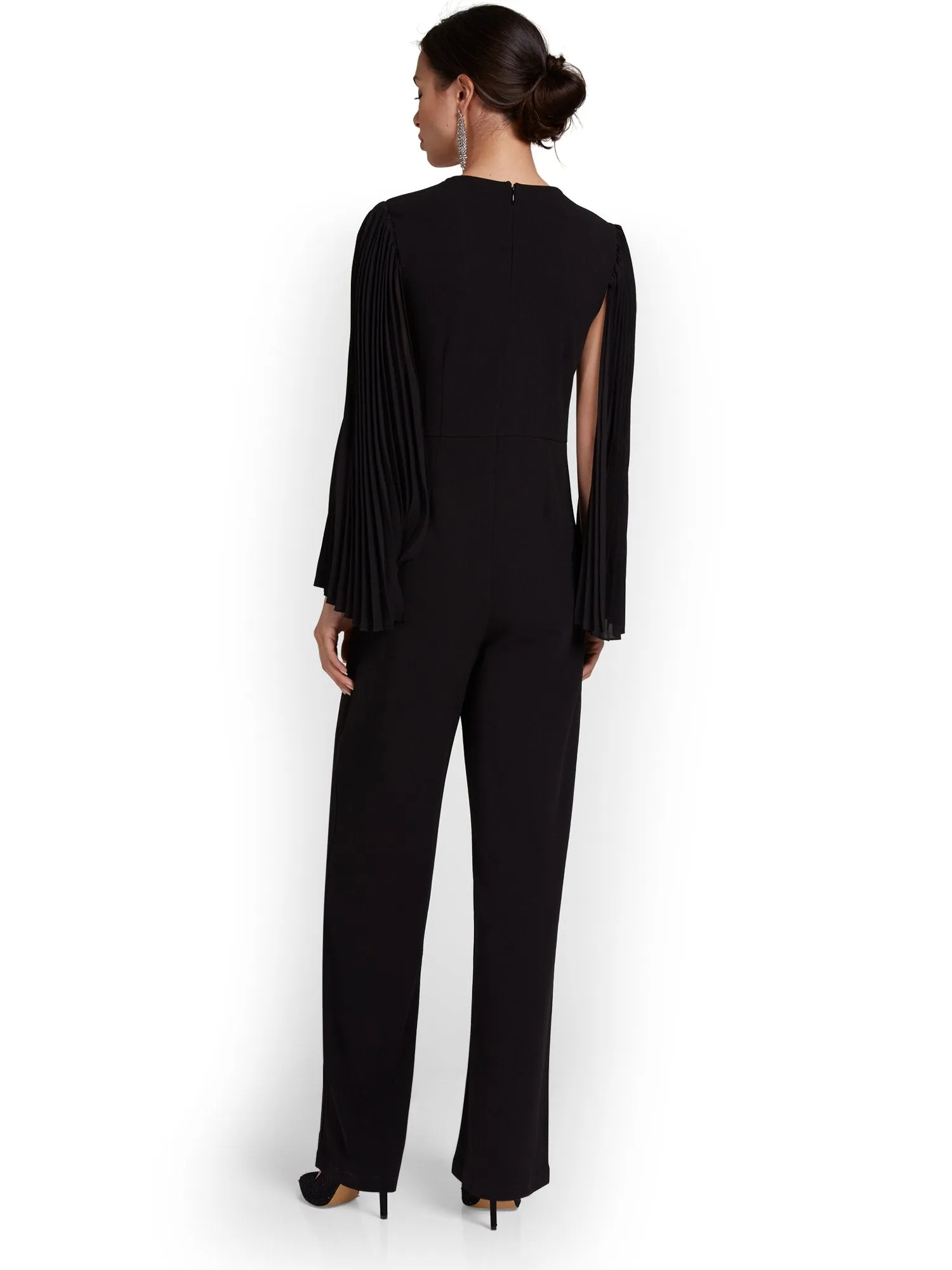 Pleated Cape-Sleeve Jumpsuit