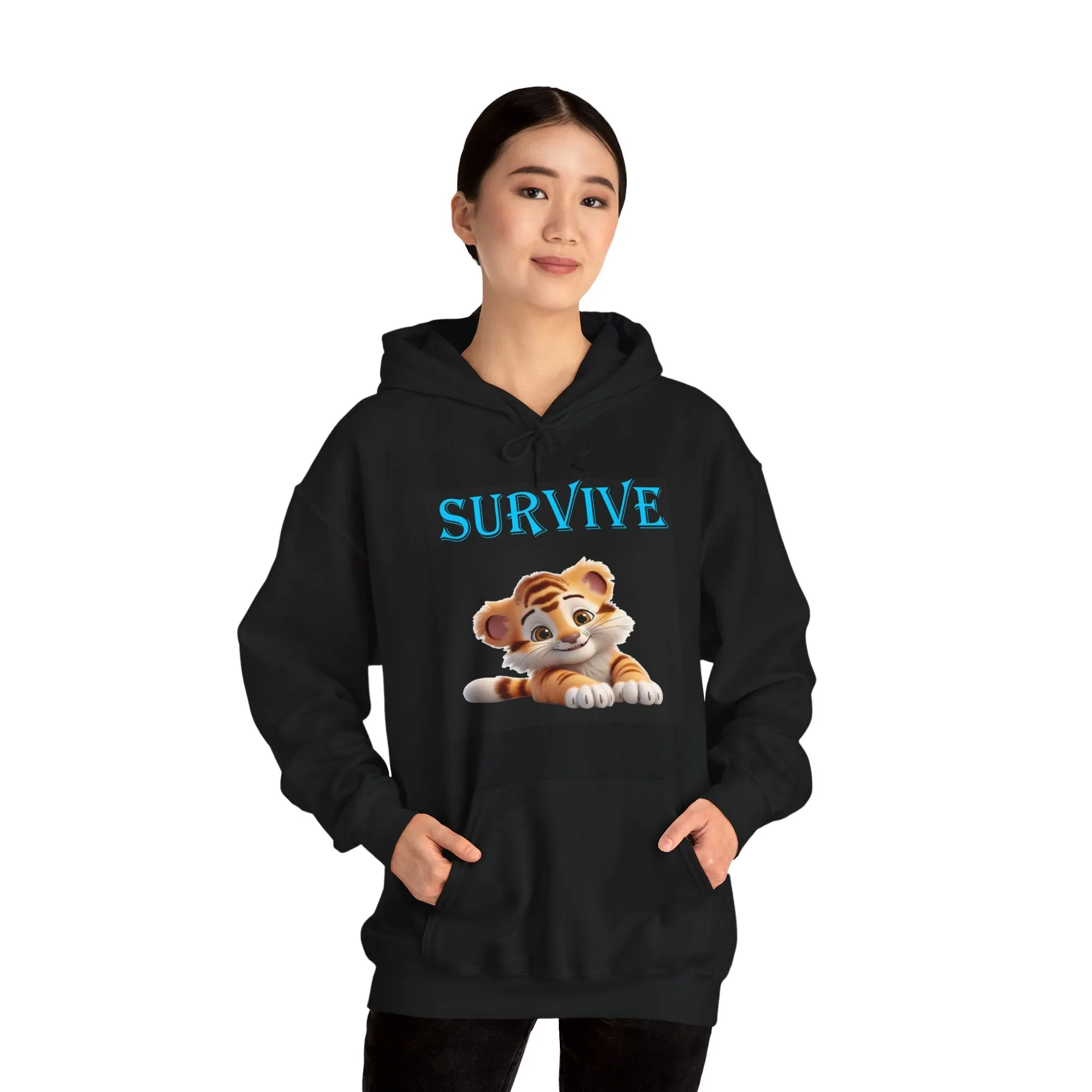 Princess Grace  Survive Plush Tiger Unisex Hoodie  Cute Animal Lover Sweatshirt for Cozy Comfort