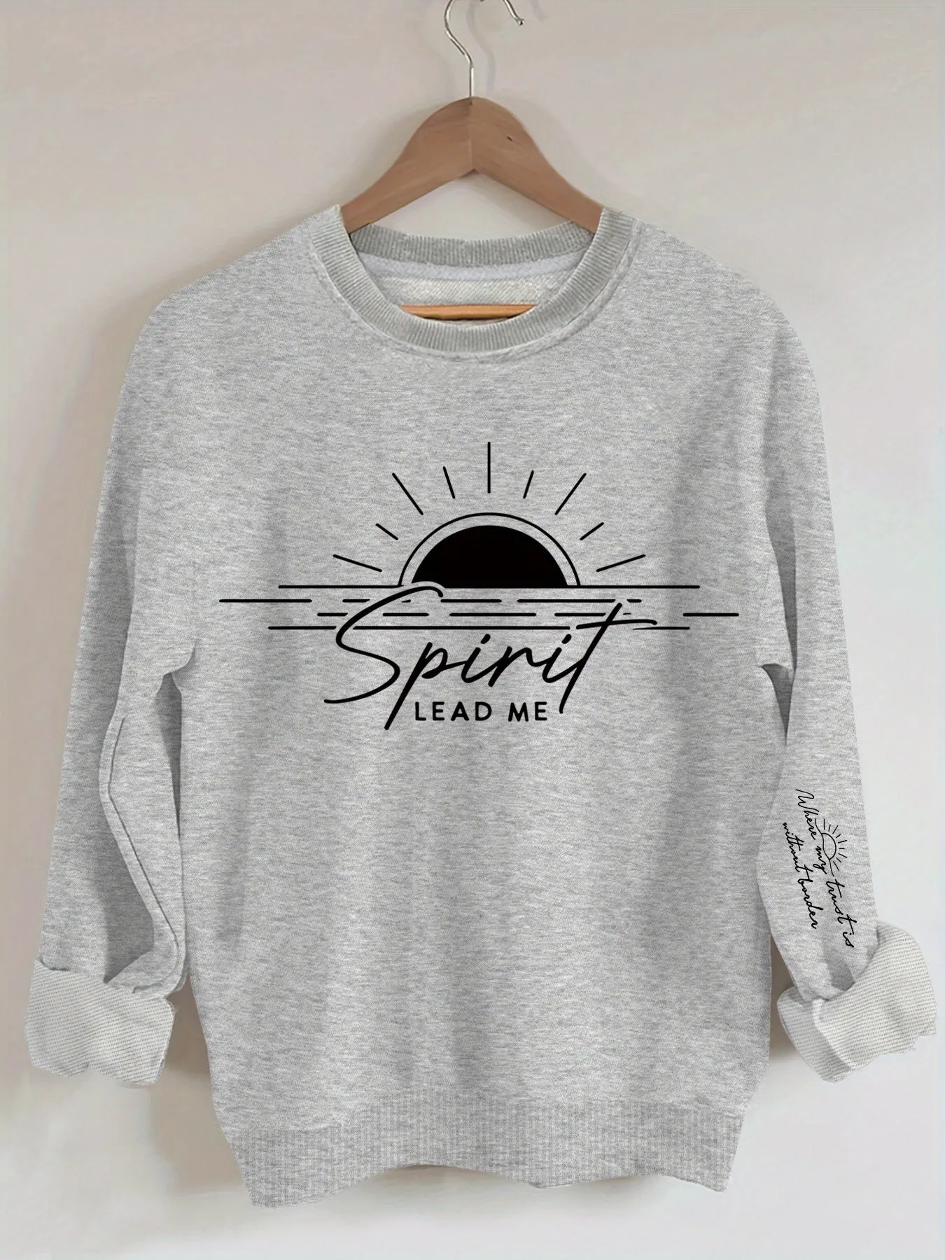 Sunrise Graphic Print Crew Neck Sweatshirt for Women - Soft Micro Elasticity Polyester Fabric, Alphabets Pattern, Casual Style for Spring and Fall Seasons - Comfortable Knit Fabric, No Sheer, Positioning Printing