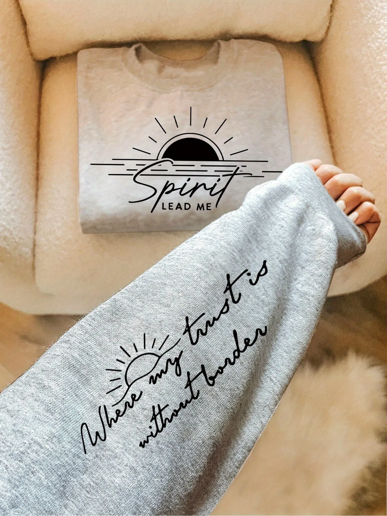 Sunrise Graphic Print Crew Neck Sweatshirt for Women - Soft Micro Elasticity Polyester Fabric, Alphabets Pattern, Casual Style for Spring and Fall Seasons - Comfortable Knit Fabric, No Sheer, Positioning Printing