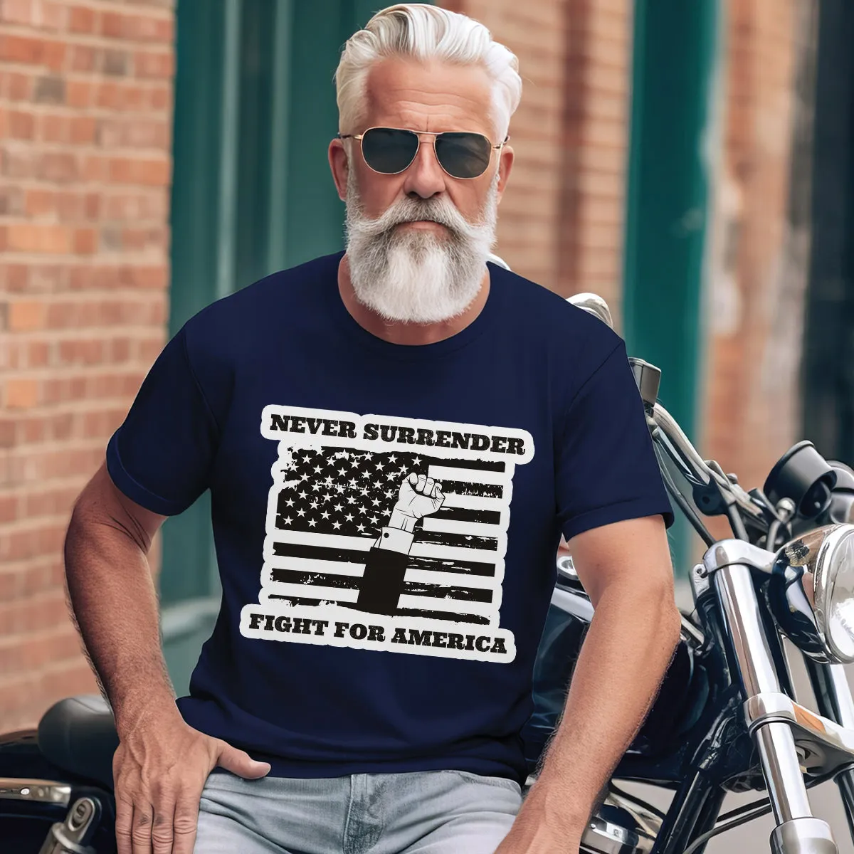 Teesdily | American Flag Shirt, Never Surrender Fight For America Sweatshirt Hoodie Mug, Legend USA 2024 Shirt, 45 47 Patriotic Shirt Gift Men