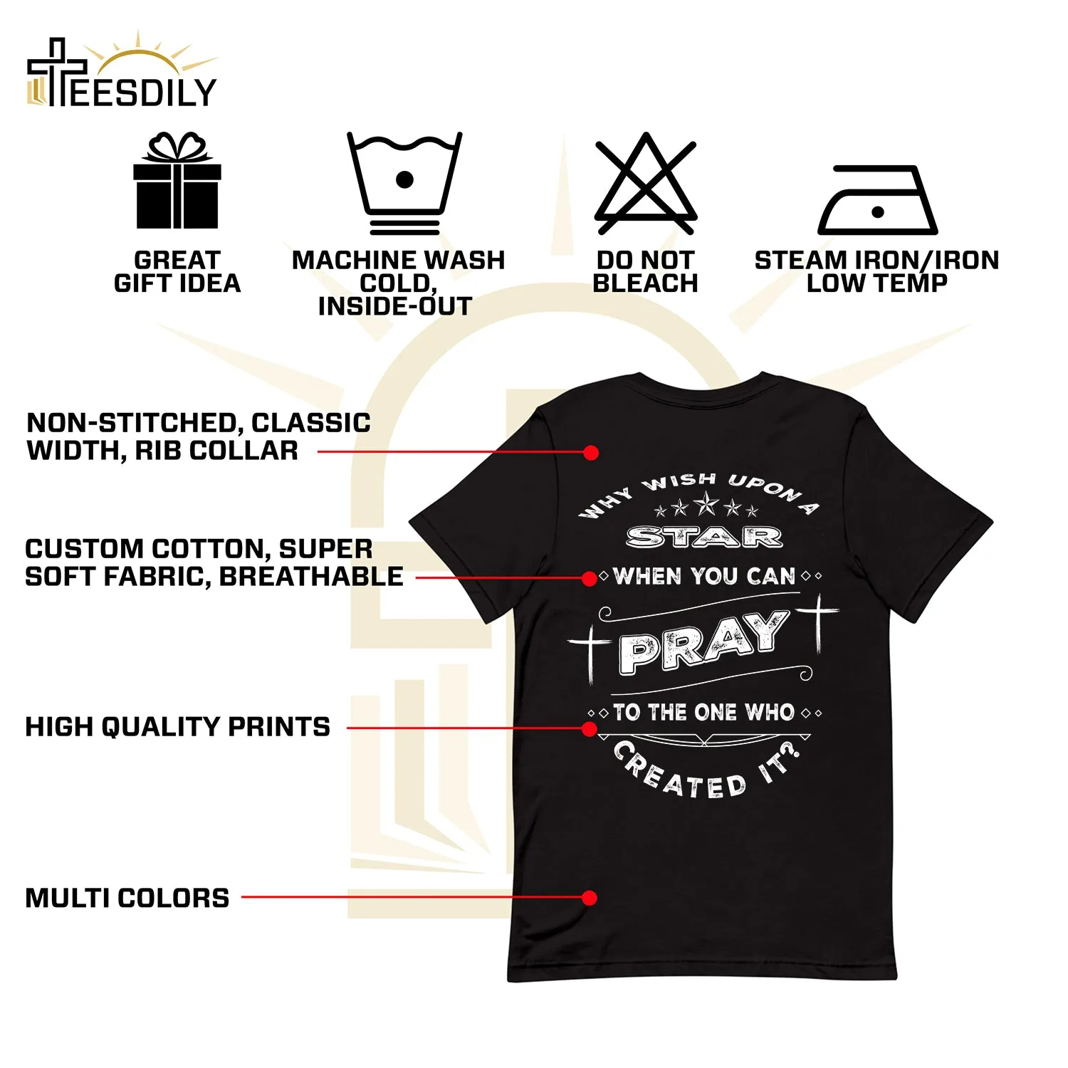 Teesdily | Jesus Christ Shirt, Why Wish Upon A Star When You Can Pray Tee Sweatshirt Hoodie Mug, Jesus Lovers Gifts, Christian Apparel