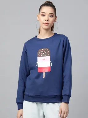 Women Blue Ice-Cream Print Sweatshirt